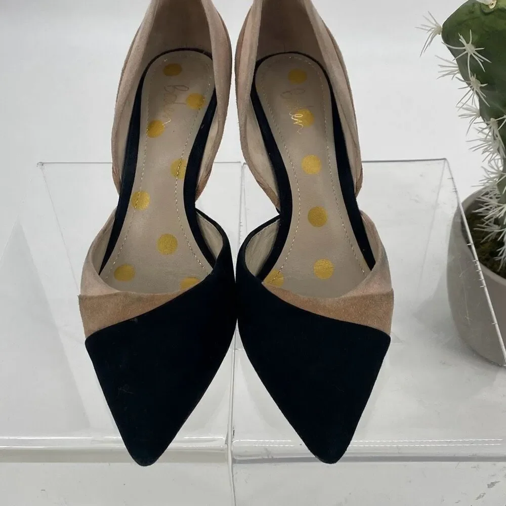 Boden Women's Henrietta Pointed Toe Suede Heels 3 Tone Black Beige Blush Size 38